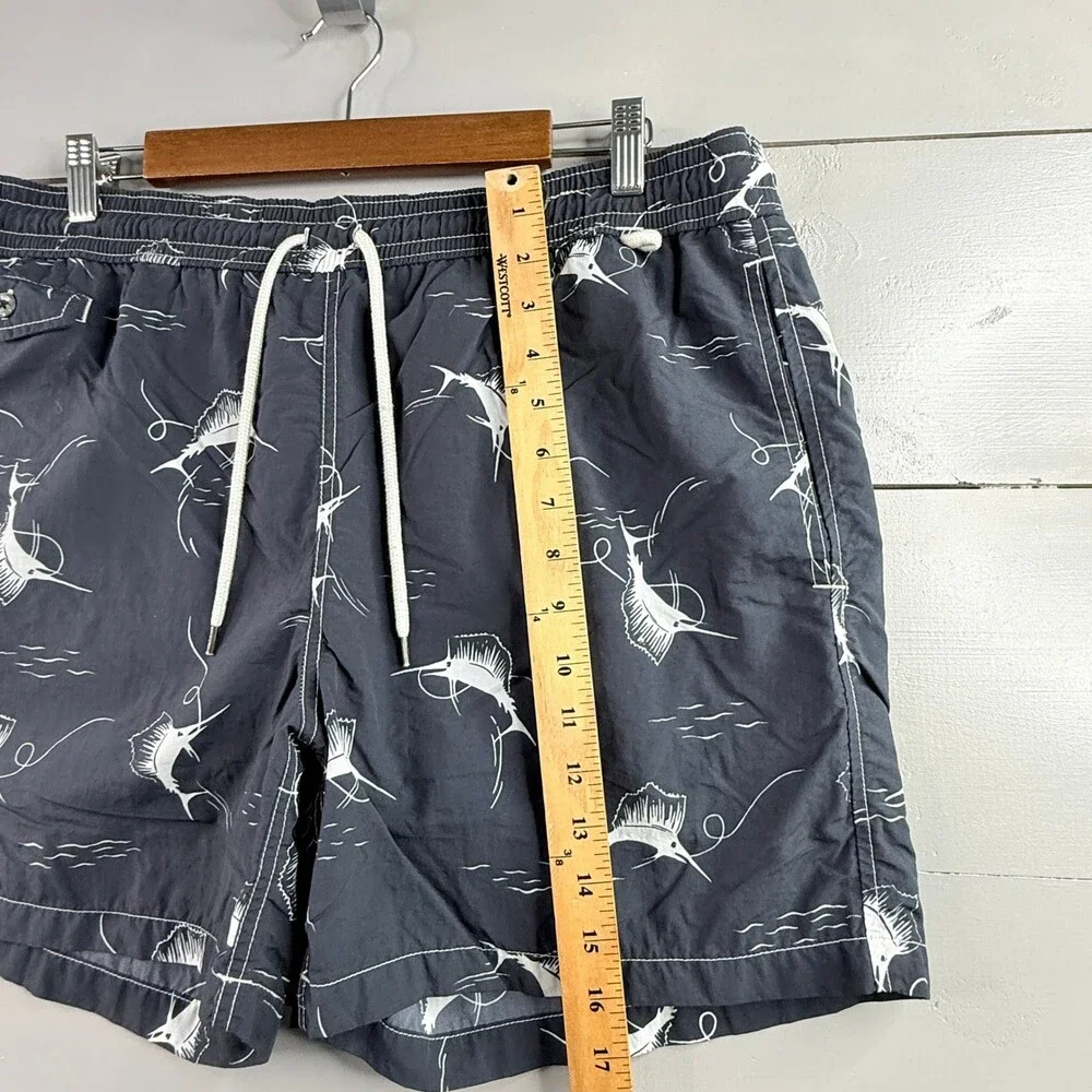 Polo Ralph Lauren Swim Trunks Mens L Blue Marlin Sailfish Fish Print Shorts